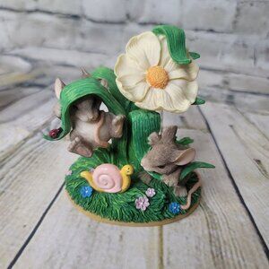 Fitz Floyd Charming Tails Hanging Around Mouse Mice Snail Flower Figurine Hangin